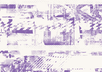 Background with glitch distorted grunge textures . grunge background texture with halftone dots, glitched shapes, textures and lines .Screen print vector background with grunge textured surface.
