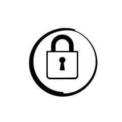 Black padlock icon within a circle, signifying security, privacy, and data protection, depicted against a stark white background.