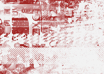 Obraz premium Background with glitch distorted grunge textures . grunge background texture with halftone dots, glitched shapes, textures and lines .Screen print vector background with grunge textured surface.