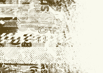 Background with glitch distorted grunge textures . grunge background texture with halftone dots, glitched shapes, textures and lines .Screen print vector background with grunge textured surface.
