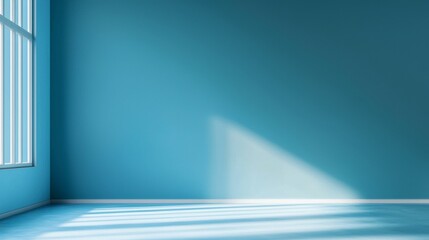 Room with blue wall and window clean studio background for photography and video production