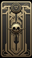 Art Deco Skull and Sun Emblem Gold and Black Geometric Design