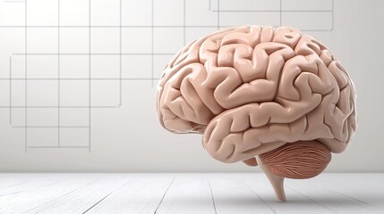 Detailed 3d Render of Human Brain Against White Grid Background