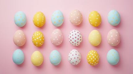 Easter eggs arranged in a symmetrical geometric pattern