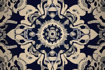 Intricate Mandala Design in Navy and Cream Tones
