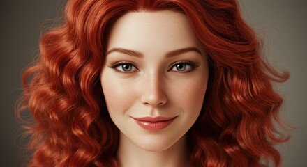 Fototapeta premium Portrait of a Woman with Red Curly Hair, Close-up Illustration Depicting Natural Beauty and Elegance