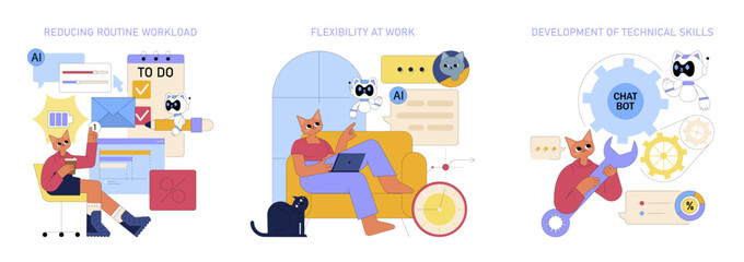 AI Assistant For Work. Flat Vector Illustration
