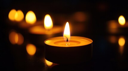 Warm glowing candlelight in darkness - reflective and peaceful ambiance Armenian Genocide Remembrance Day.