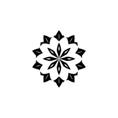 Black and White Flower Mandala on White Background.