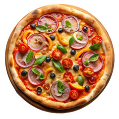 Delicious Veggie & Ham Pizza Recipe isolated on transparent background