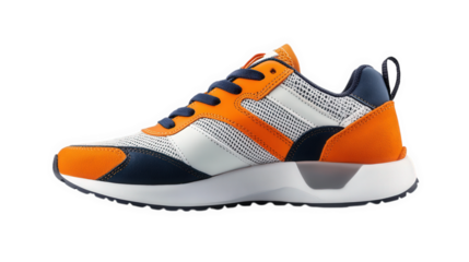 a modern athletic sneaker featuring a sleek design with a combination of orange. navy. and silver colors the shoe is designed for comfort and performance. ideal for sports and casual wear its lightwei
