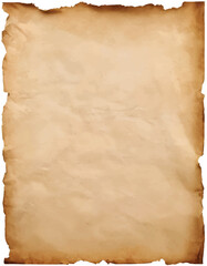 Old parchment isolated on white background, top view, with natural tears