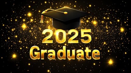 Golden 2025 graduate celebration with sparkling lights  
