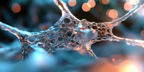 Abstract close-up of a lattice structure with glowing light patterns