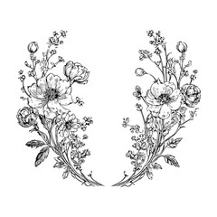 Floral elegant oval frame crest wreath wedding monogram 