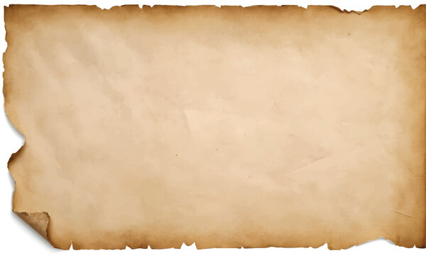 Old parchment isolated on white background, top view, with natural tears