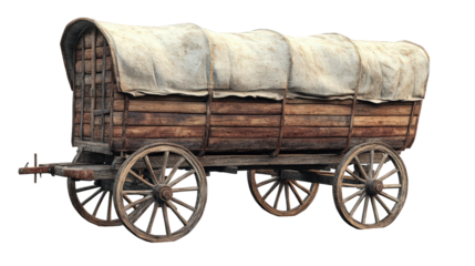 a vintage wooden wagon with a covered top. featuring large wooden wheels this type of wagon was commonly used for transport in rural settings. often for carrying goods or people the rustic design and