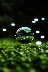 Enchanted Reflection of Greenery in a Crystal Ball at Night