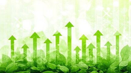 Abstract Representation of Growth with Green Arrows and Leaves in a Flourishing Environment