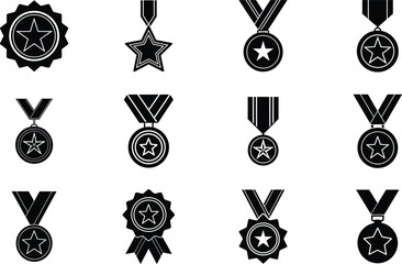 Award Medals Icons Star, Badge, Ribbon, Victory, Achievement, Honors