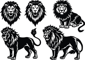 Obraz premium Lion Silhouette set black Vector design, Lion Illustration Vector animal set Design for Printing and Craft Projects