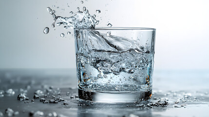 a glass filled with water and ice