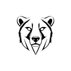 Minimalist black and white bear head logo design, geometric, with a sharp and defined design, perfect for branding.
