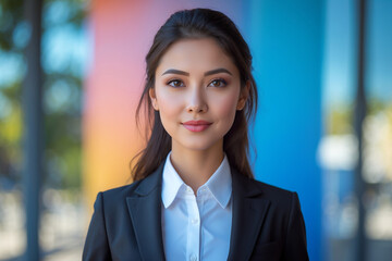 A beautiful businesswoman of color is standing outdoors
