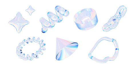ガラスのようなクリスタルのような素材の3Dイラストセット