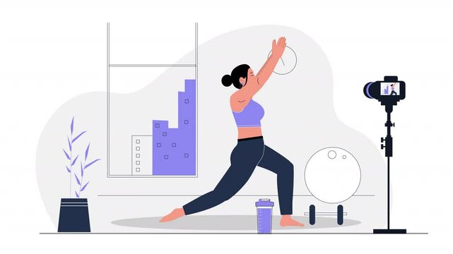 Vector scene animation illustrating the journey of a blogger, from brainstorming ideas, writing posts, and engaging with followers, to monetizing through ads and sponsored content.