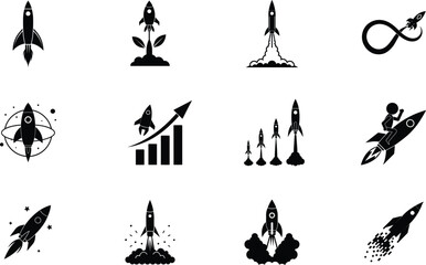 Rocket Launch Icons Growth, Startup, Success, Innovation, Technology