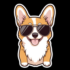 Obraz premium Cool Pembroke Welsh Corgi Dog Sporting Trendy Sunglasses Enjoying a Sunny Day Outdoors Perfect for Pet Lovers and Dog Enthusiasts Capturing Fun Moments with a Stylish Pup