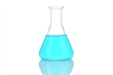 Clear Erlenmeyer Flask Filled with Bright Teal Liquid Scientific Experiment Chemistry Lab Research