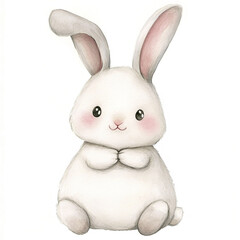 Obraz premium Adorable Shy White Bunny in Minimalist Style Isolated Watercolor Illustration Perfect for Cute Animal Lovers Children's Decor and Nature-Themed Art Collections