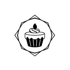 Cupcake silhouette, centered, cupcake, a single cupcake with a single candle.