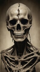Surreal Cracked Skull with Skeletal Organic Structure