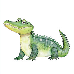 Obraz premium Cute Minimal Isolated Watercolor Alligator Design Perfect for Kids' Art Nursery Decor and Animal Lovers - Adorable Green Reptile Illustration on White Background