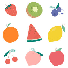 Png mixed fruit illustration set transparent background