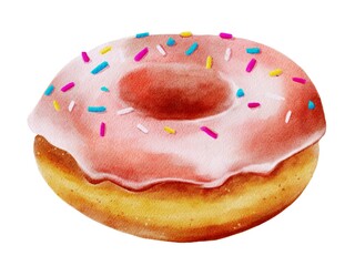 Colorful watercolor donut with sprinkles on a white background for seamless pattern design