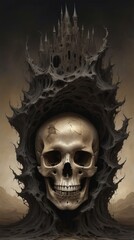 Ancient Skull Throne with a Decayed Gothic Castle