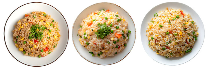  fried rice on plate, transparent background, top view 