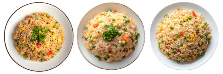  fried rice on plate, transparent background, top view 