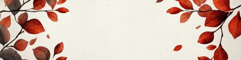 Autumn Leaves Floral Background, Watercolor Banner With Delicate Foliage And Scattered Petals