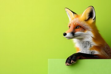 Obraz premium Curious Red Fox Peeking from Green Foliage in Natural Forest Habitat