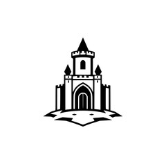 Minimalist Castle Silhouette: A stylized black and white image of a castle with a central tower, showcasing a clean and symmetrical design.