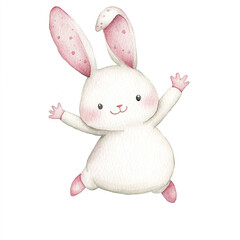 Cute Whimsical Hopping Minimal Isolated Watercolor Illustration of Playful Animals and Nature Elements Perfect for Children's Decor Stationery and Creative Projects