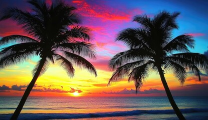 Tropical Sunset Beach Silhouette