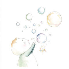 Bubbles Floating in the Breeze: Minimalist Isolated Scene of Joyful Playfulness and Lightness Captured in a Serene Outdoor Setting with Soft Natural Light