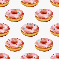 Colorful watercolor donut pattern design for textiles and packaging