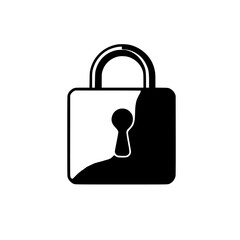 **Minimalist Padlock: A square Black and white lock on a white Background.**